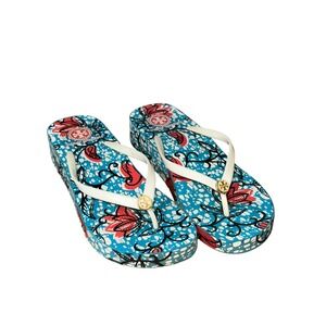 Tory Burch Wedge‎ Thong Flip Flops All Over Floral Size 8.5